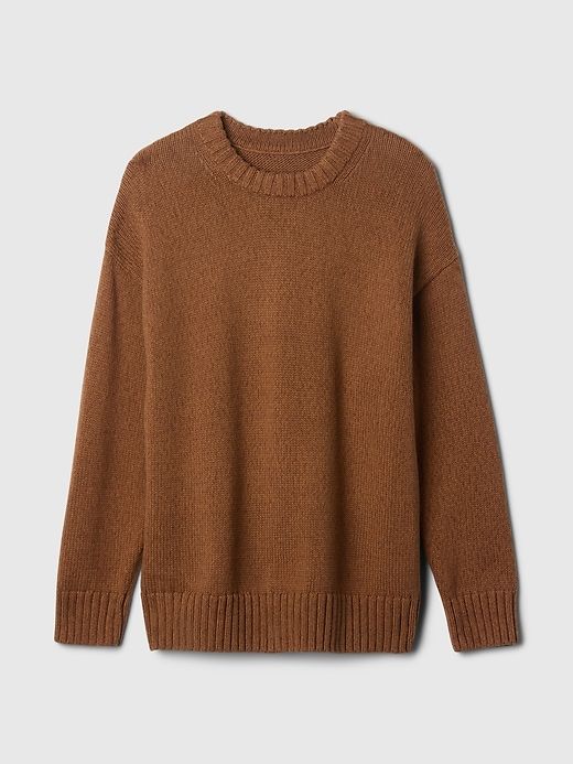 Oversized Boyfriend Sweater Brown Sweater With Ribbed Crew Neck, Brown Crew Neck Sweater With Ribbed Neckline, Brown Long Sleeve Sweater With Ribbed Neckline, Fall Crew Neck Knit Sweatshirt, Oversized Crew Neck Sweater For Everyday, Relaxed Fit Crew Neck Sweater For Fall, Knit Crew Tops For Fall, Fall Crew Neck Knit Sweater, Fall Knit Crew Top