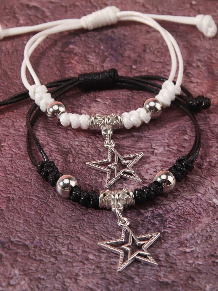 2pcs Star Charm Bracelet Silver Fashionable   Iron Alloy     Women Fashion Jewelry, size features are:Bust: ,Length: ,Sleeve Length: Styl Grunge, Grunge Jewelry, Edgy Jewelry, Jewelry Accessories Ideas, Dope Jewelry, Grunge Punk, Funky Jewelry, Unisex Bracelets, Watches Women Fashion