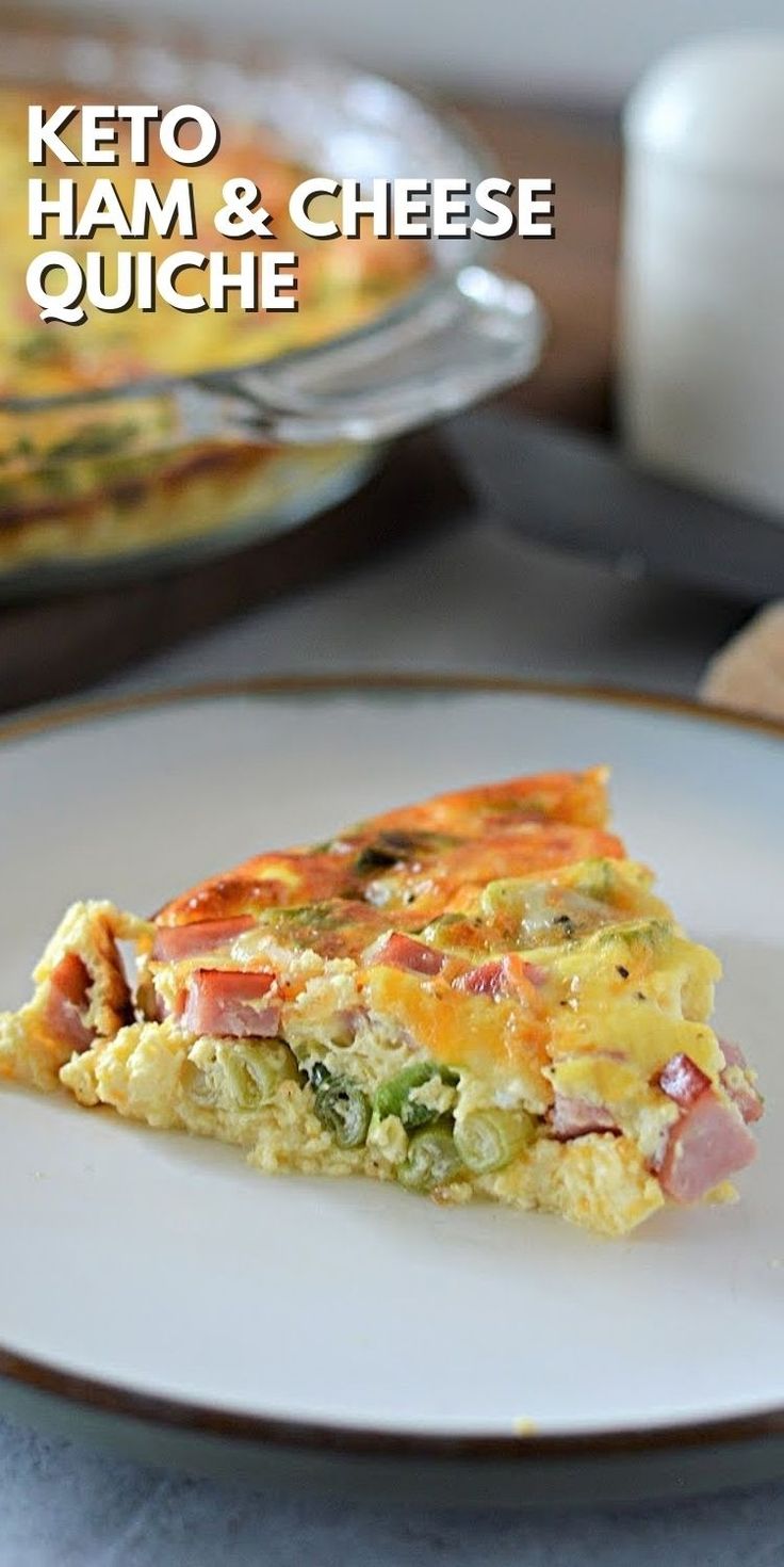 a piece of keto ham and cheese quiche on a plate