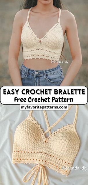 Easy Crochet Bralette, Crochet Crop Top Pattern Free, Crochet Bralet, Crochet Bralette Pattern, Bralette Pattern, Stitches Crochet, Crochet Bra, Crochet Crop Top Pattern, Clothes Crochet