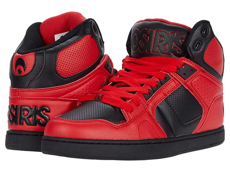 Osiris NYC 83 Classic - Men's Shoes : Red/Black : Classic high-top design meets modern skate technology with the clean Osiris NYC 83 CLK shoe! High-top silhouette. Perforated uppers of durable synthetic and textile materials. Breathable mesh lining. Embroidered logo patch adorns tongue. Padded insole for added comfort. Vulcanized outsole for optimum board feel and flexible wear. Imported. Measurements: Weight: 1 lb 0.8 oz Product measurements were taken using size 9.5, width D - Medium. Please n Synthetic High-top Basketball Shoes For Streetwear, High-top Skate Shoes With Logo Patch, Streetwear High-top Mesh Sneakers With Branded Insole, Casual Basketball Shoes With Padded Tongue For Streetwear, Sporty High-top Synthetic Skate Shoes, High-top Basketball Shoes With Padded Tongue, Urban Mid-top Breathable Skate Shoes, Urban Breathable Mid-top Skate Shoes, Mid-top Streetwear Basketball Shoes With Padded Tongue