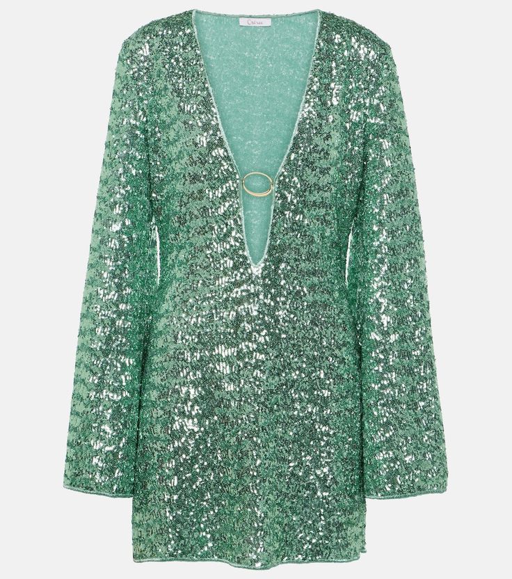 Sequined beach dress in green - Oseree | Mytheresa Sequin Set, Gucci Fashion, Mood Board Fashion, Beach Covers, Short Jumpsuit, Babydoll Dress, Bold Fashion, Beach Dress, Purple Dress