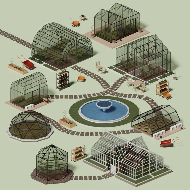 3D Model Greenhouses PNG - Toffu Co Greenhouse Design Plans, Greenhouse Restaurant Interior Design, Modern Greenhouse Ideas, Greenhouse Building Plans, Building Greenhouse, Green House Plans, Unique Greenhouse, Greenhouse Architecture, Greenhouse House