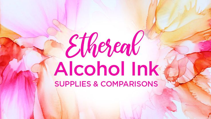 the logo for ether alcohol ink supplies and comparison products, with pink flowers in the background