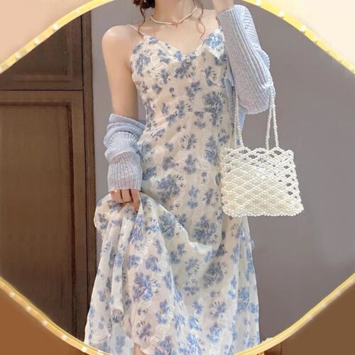 Trendy Fashion Floral Print Midi Dress, Women's Dresses Casual A-line Dress For Dress Down Occasions, Feminine A-line Dress For Day Out, Chic Floral Print Daywear Dresses, Chic A-line Vintage Dress For Casual Wear, Feminine Midi Length Sundress For Day Out, Feminine Midi Sundress For Day Out, Casual Knee-length Vintage Dress For Party, Elegant Floral Sundress, Chic Vintage Midi Dress For Summer