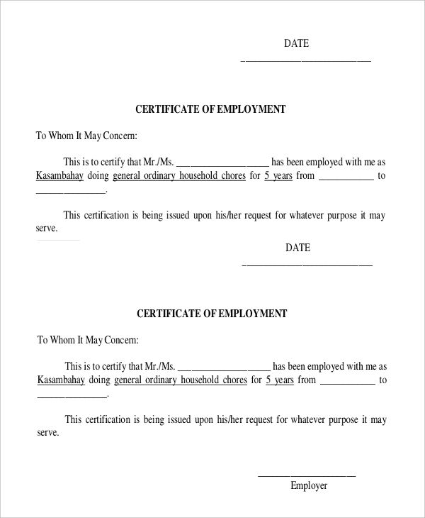 the employment form is shown in this document