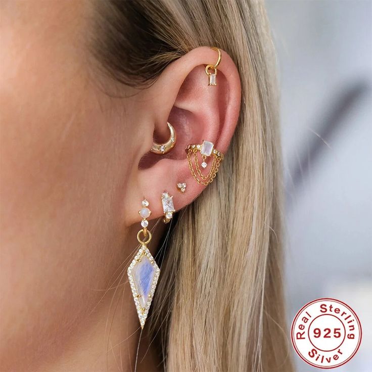 16G Sterling Silver Cartilage Earrings, Chandelier Earrings | HC043 | Jazzy Tune 16 Gauge Earrings, Ear Styling, Conch Hoop, Cartilage Jewelry, Cartilage Earrings Stud, Jewelry Ear, Ear Party, Pearl Accessories, Cartilage Earrings Hoop