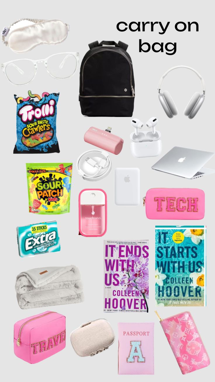 the contents of a backpack and other items are shown in this graphic style, including an apple