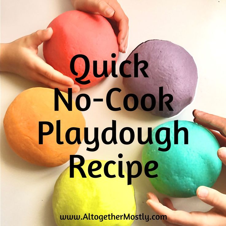 four hands holding colorful playdoughs with the words quick no - cook playdough recipe