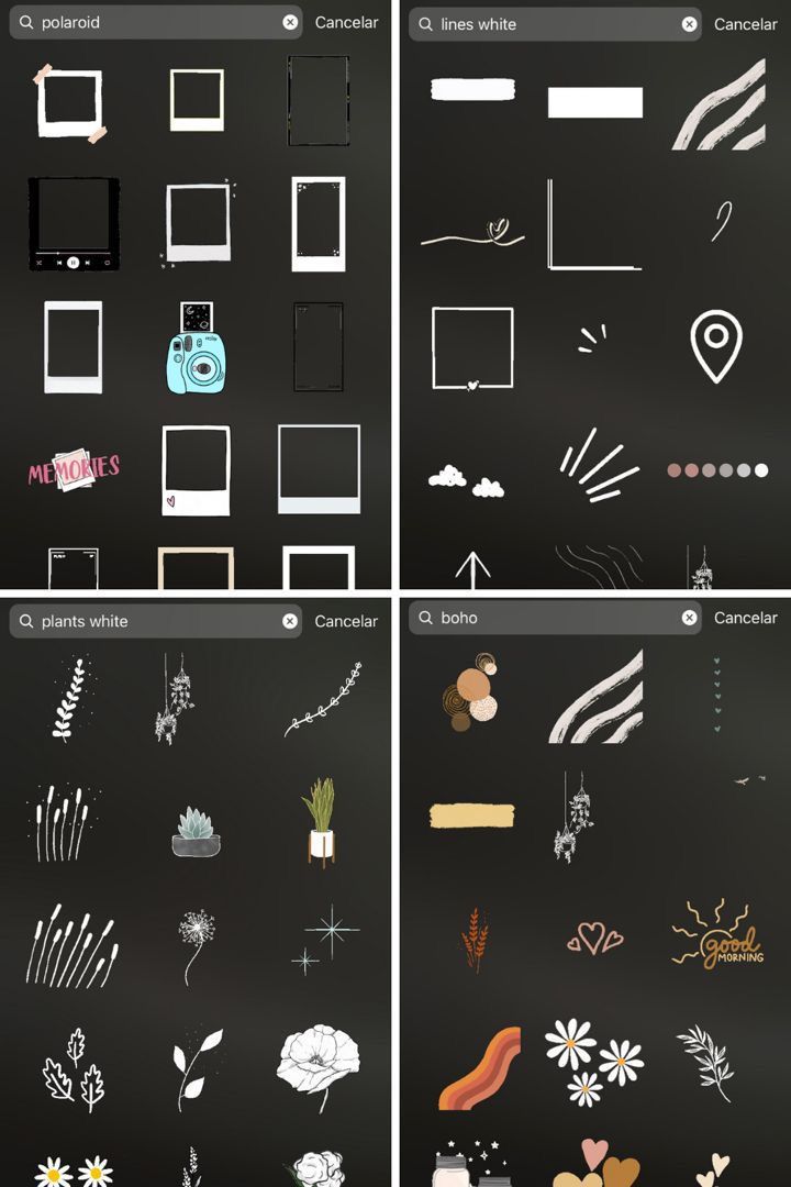 four different types of drawings on a black background