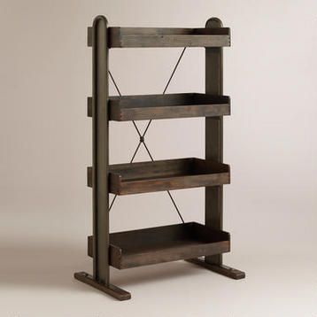 an old wooden book shelf with four shelves