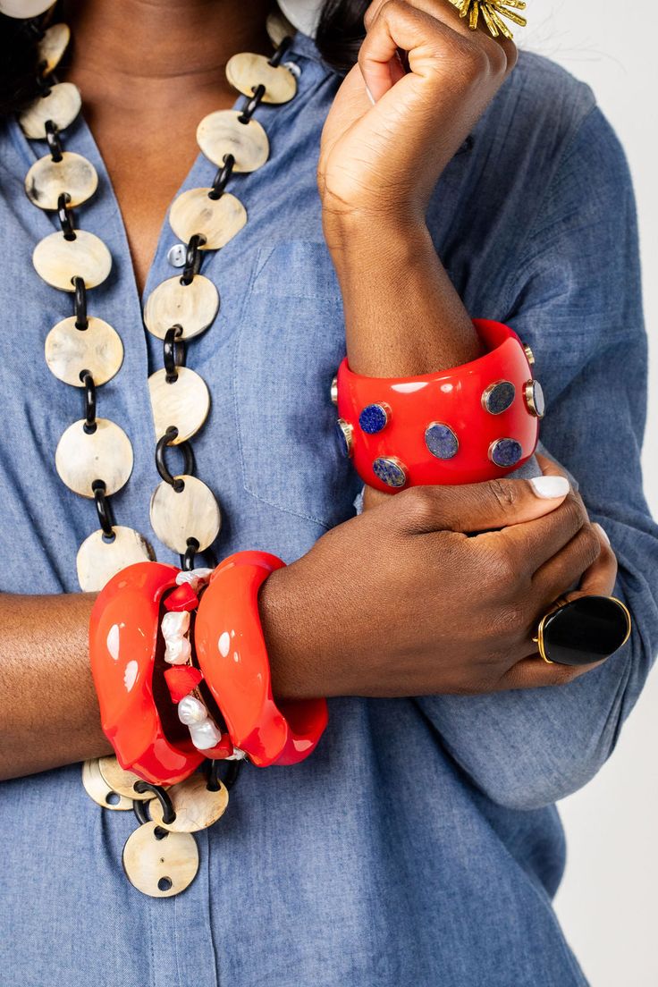 Wrap your wrist in chic nostalgia with our vintage-inspired bangle bracelet, boasting a playful geometric pattern in multicolor acrylic. Available in seven enchanting hues, we dare you to stack them sky-high for a look that’s as whimsical as it is sophisticated! Please note: Due to the one-of-a-kind nature of the medium, exact colors and patterns may vary slightly from the image shown. Chic Nostalgia, Resin Rings, Horn Necklace, Black Resin, Resin Ring, Sky High, Winter White, Vintage Charms, Black Fabric