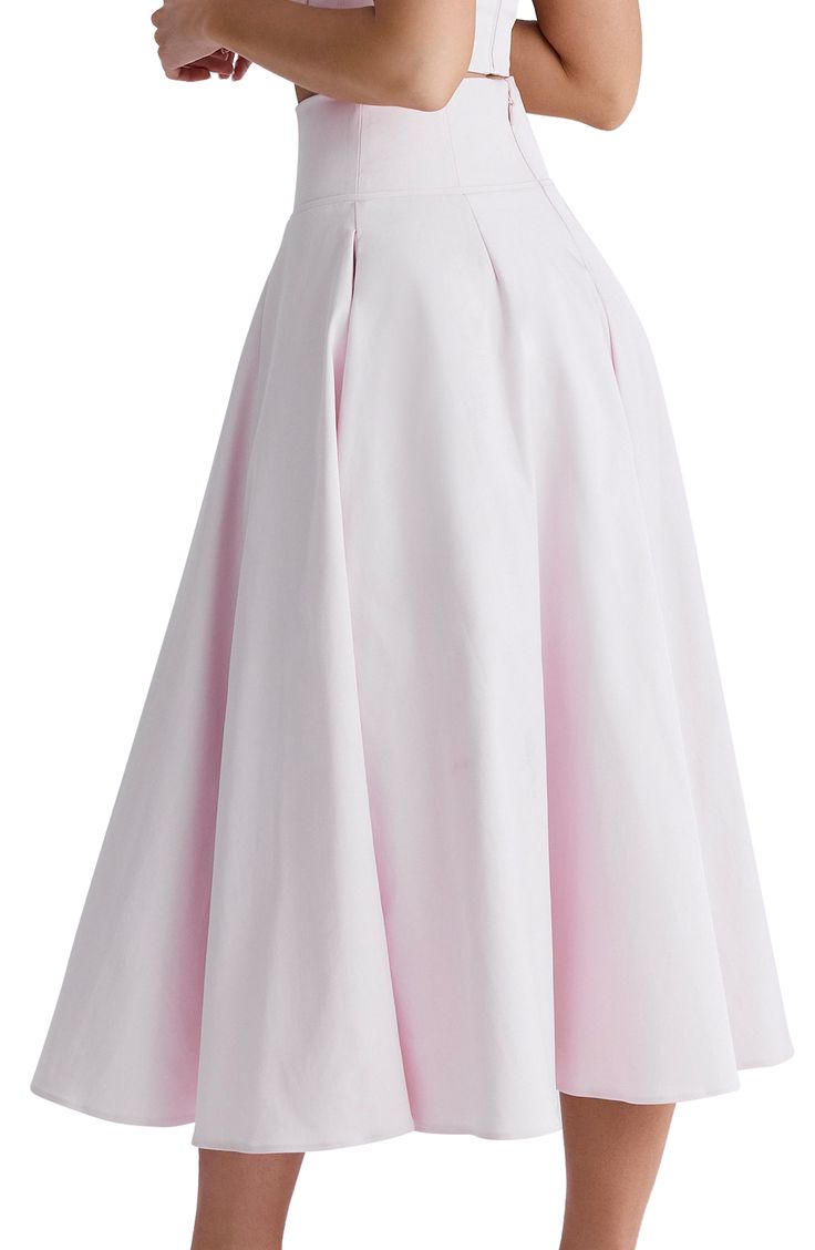 Designed with a tulle underskirt to call out the flounce, this party-ready midi skirt will have you twirling everywhere you go. Exclusive retailer Hidden back-zip closure Lined 65% viscose, 35% polyester Dry clean Imported Flowy A-line Pleated Skirt For Party, Pink A-line Bottoms For Party, Spring A-line Maxi Skirt With Pleated Hem, Flowy Party Maxi Skirt With Pleated Hem, Pink Midi Skirt For Evening, A-line Gathered Skirt For Cocktail, A-line Pleated Cocktail Skirt, Voluminous Skirt With Pleated Hem For Party, Feminine A-line Party Skirt