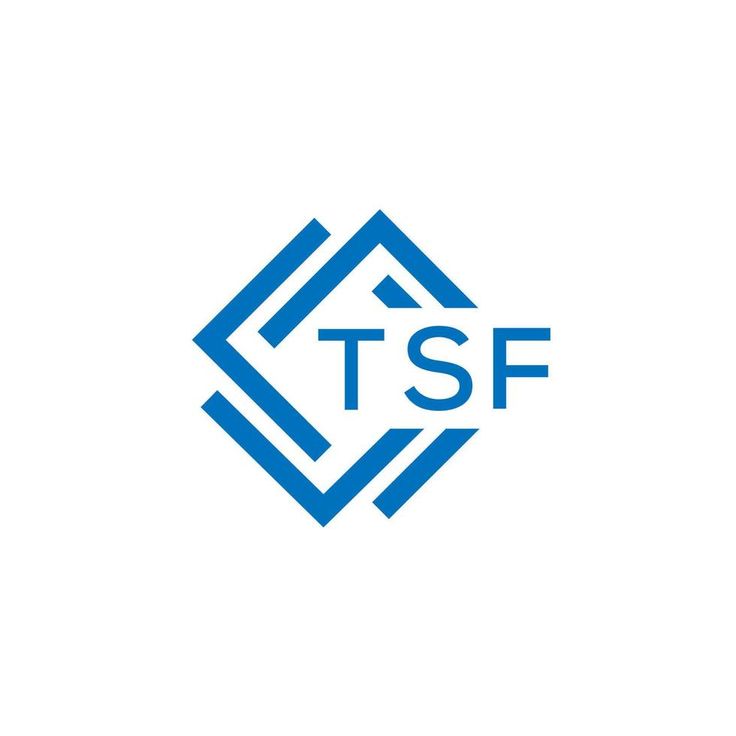 the tsf logo is shown in blue and white, with an arrow at the bottom