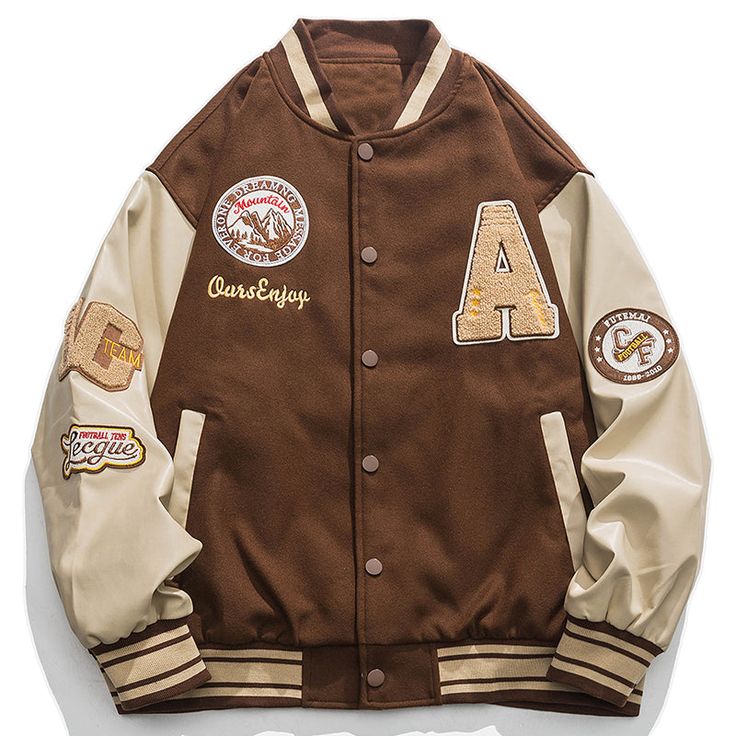 This Japanese-style baseball jacket is the perfect choice for anyone who loves the classic look of vintage baseball jackets. Made with 100% polyester fibers, this baseball jacket is designed for both men and women who want to look stylish and comfortable while playing sports or going out in the town. With its loose fit and comfortable fabric, it's perfect for those who want a relaxed, casual look. The retro varsity jacket features a classic baseball jacket collar, striped elastic cuffs and hem, Retro Varsity Jacket, Style Varsity Jacket, College Street Style, Urban Chic Outfits, Street Style For Men, Jacket Varsity, Baseball Jackets, Mountain Jacket, Jacket Collar