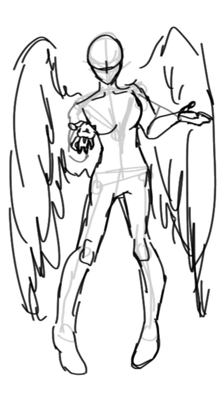 a drawing of an angel with wings