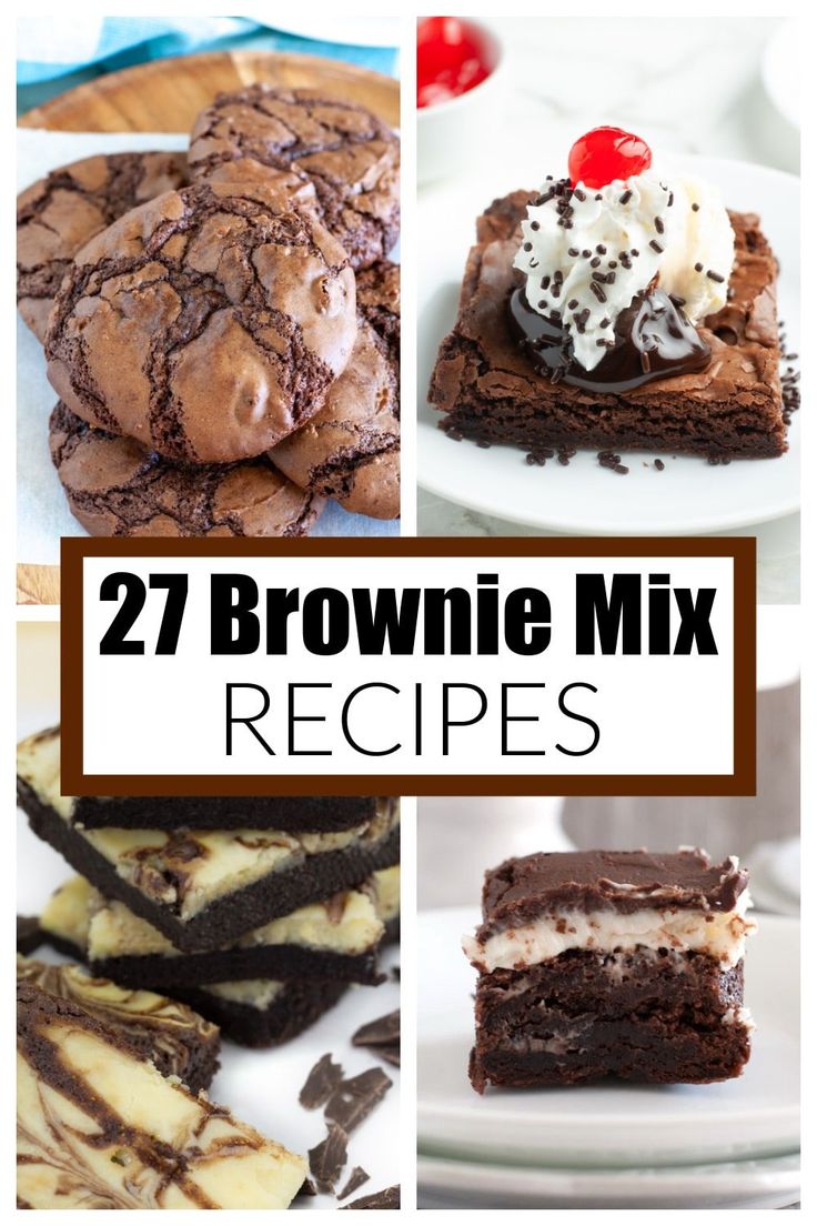 brownie mix recipe collage with text overlay that reads 27 brownie mix recipes