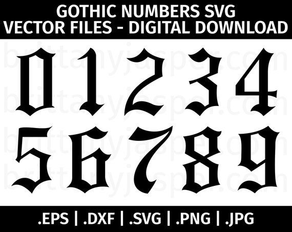 gothic numbers svg, dxf and png