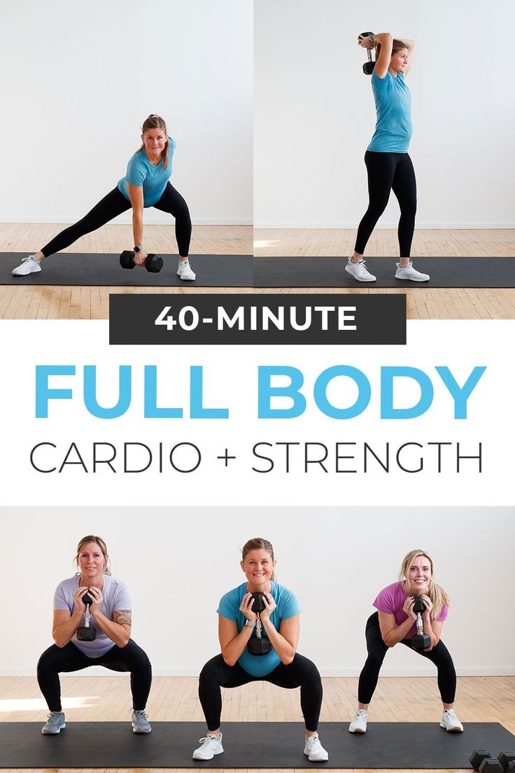 the full body cardio and strength workout for women is shown in four different poses