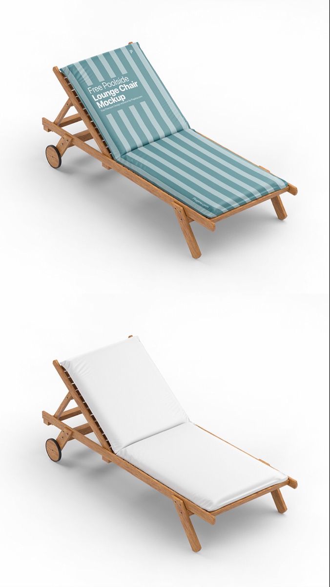 two wooden chaise lounges with white sheets on them, one is empty and the other is closed