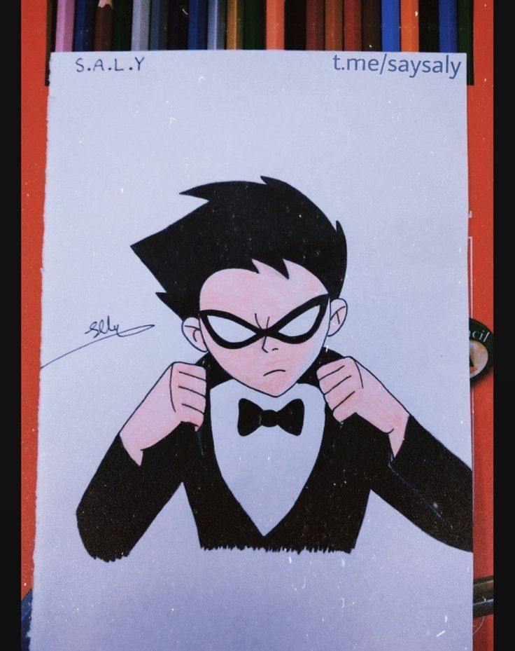 a drawing of a man in a tuxedo with glasses and a bow tie