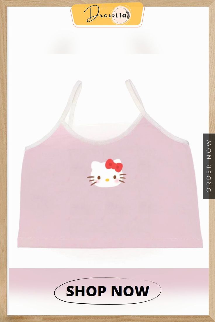 Cartoon Cute Ladies Short Camisole New Slim Kawaii Bottoming Top Women Y2k Fashion Sexy T-shirt Suspenders Women Kawaii Hello Kitty T-shirt For Spring, Hello Kitty Kawaii T-shirt For Spring, Kawaii T-shirts & Tank Tops, Pink Sleeveless Kawaii Top, Cheap Kawaii Women's T-shirt, Suspenders For Women, Cute Woman, Y2k Fashion, Cartoon Design