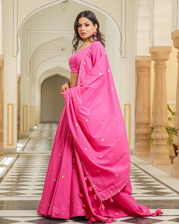 Beautiful  Pink Lehenga Set - www.riafashions.com Wedding Lehenga With Dori Work In Slub Silk, Designer Slub Silk Lehenga With Gota Work, Festival Slub Silk Sharara With Dori Work, Navratri Floor-length Slub Silk Sets, Navratri Slub Silk Floor-length Sets, Floor-length Slub Silk Sets For Navratri, Navratri Slub Silk Pre-draped Saree With Gota Work, Festive Pre-draped Saree In Slub Silk With Gota Work, Unstitched Gota Work Pre-draped Saree