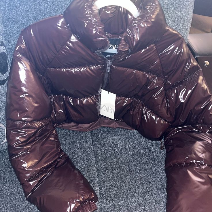 Neve Worn . With New Tags . Great Condition Brown Winter Puffer Jacket For Cold Weather, Brown Puffer Outerwear For Winter, Brown Puffer Jacket For Winter Streetwear, Brown Winter Puffer Outerwear, Brown Puffer Jacket With Padded Collar For Streetwear, Brown Puffer Outerwear For Cold Weather, Brown Puffer Jacket For Cold Weather, Brown Long Sleeve Puffer Jacket For Cold Weather, Brown Long Sleeve Puffer Jacket For Streetwear