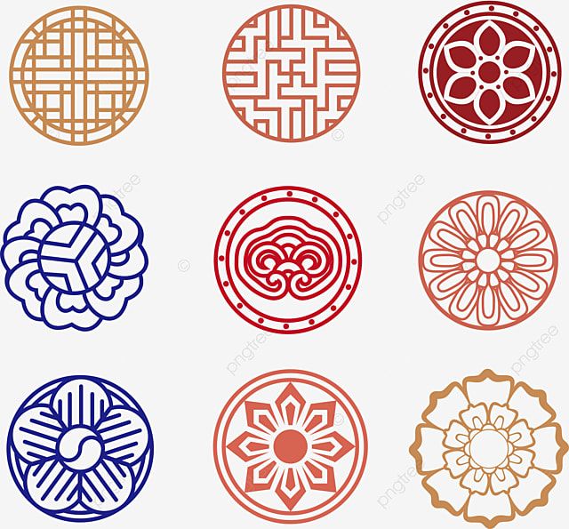 six circular designs in different colors on a white background, circle, pattern png and psd