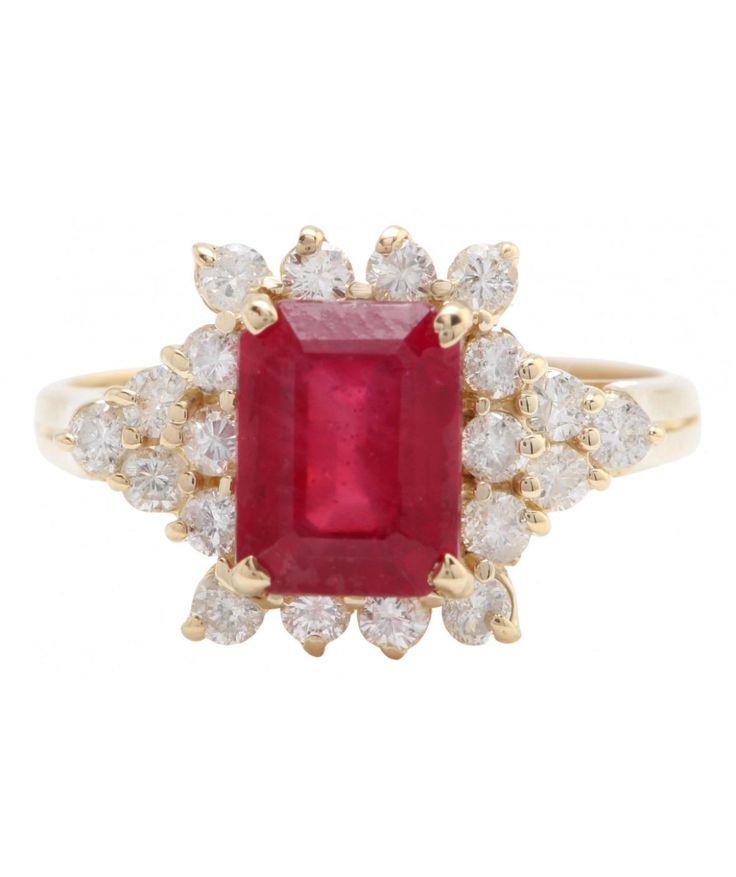 3.10 Carat Natural Red Ruby and Diamond Women Ring Made in 14K Solid Yellow Gold Suggested Retail Price $3,999.00 Total Natural Ruby Weight is - 2.45 Carat Ruby Measurements are - 8.00 x 6.00 mm Stamped: 14k Total Diamonds Carat Weight is - .65 Carat Clarity: SI1 Color: G-H Diamond Cut - Very Good RING SIZE: 6.25 (FREE SIZING AVAILABLE) RING WEIGHT IS 4.0 gram Luxury Red Cluster Diamond Ring, Timeless Red Ring For Formal Occasions, Timeless Red Rings For Formal Occasions, Timeless Formal Red Rings, Classic Cluster Ruby Ring, Classic Red Cluster Diamond Ring, Red Diamond Cluster Ring With Vvs Clarity, Luxury Red Cluster Ring, Classic Red Diamond Cluster Ring