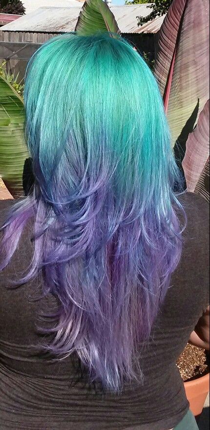 Purple To Teal Ombre Hair, Teal And Lavender Hair, Unique Purple Hair, Light Blue And Purple Hair, Turquoise And Purple Hair, Multicolor Hair Dye, Colored Tips Hair, Purple Teal Hair, Pink And Teal Hair