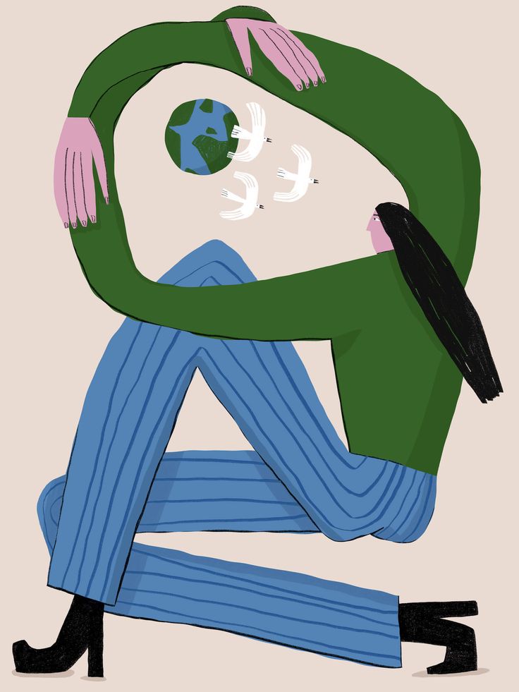 a drawing of a person sitting on the ground with their head in his hands, and looking at the earth