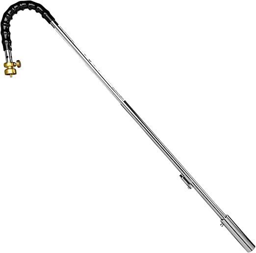 a long metal pole with a hose attached to the handle and two brass fittings on each end