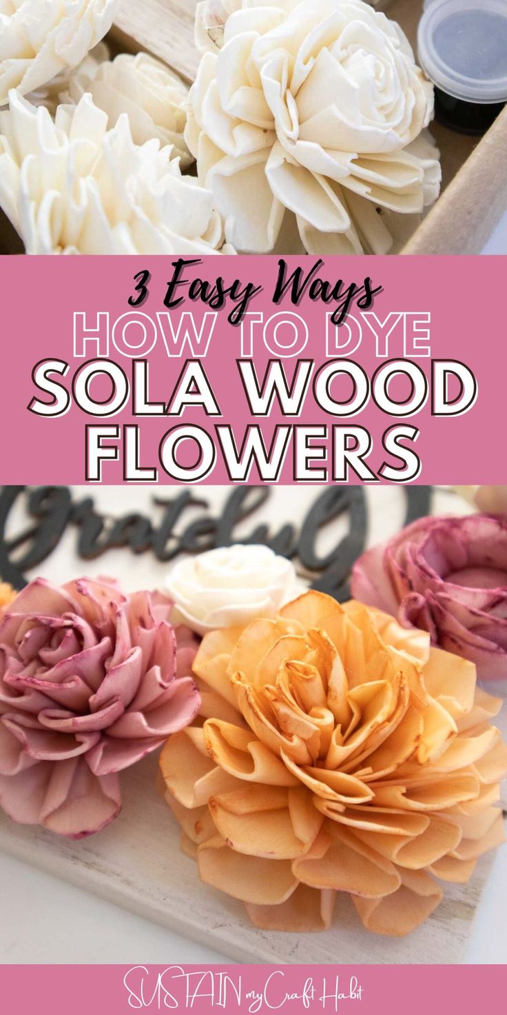 Wood Roses How To Make, How To Make Wood Flower Bouquet, Dye Wood Flowers, Painting Wood Flowers, Wooden Flower Painting Ideas, How To Dye Flowers, Wooden Flower Bouquet Diy, Wooden Flower Decor, Painted Wooden Flowers