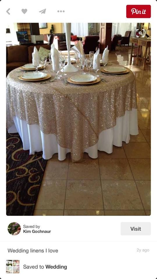 an image of a table set up for a wedding party with gold sequins on it