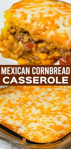 mexican cornbread casserole with cheese on top