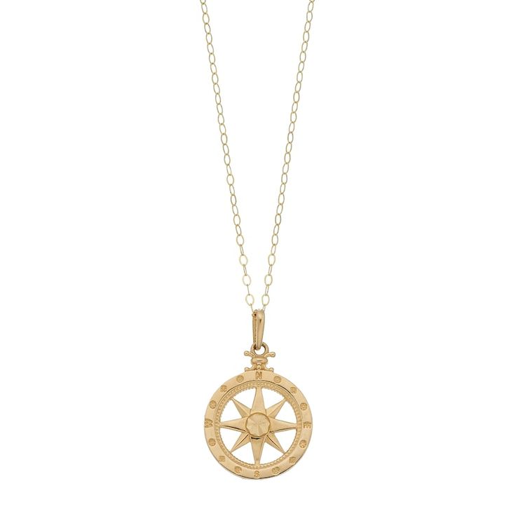 "Take your look in a new direction with this glowing 10k gold compass necklace.PENDANT DETAILS Pendant size: 22 mm x 13.9 mm Chain length: 18 in. Chain type: cable Clasp: spring-ring Metal: 10k gold Packaging: boxed  Size: 18"". Gender: female. Age Group: adult." Gold Compass Necklace, Compass Pendant Necklace, Geek Design, Compass Pendant, Compass Necklace, 10k Gold, Metal Rings, Spring Rings, Cable Chain