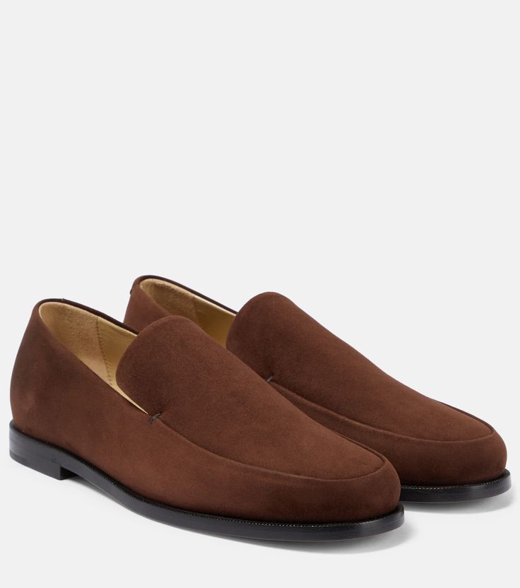 Alessio Suede Loafers in Brown - Khaite | Mytheresa Formal Suede Slip-ons With Almond Toe, Modern Formal Slip-ons With Suede Lining, Suede Slip-on Dress Shoes For Office, Classic Suede Semi-formal Slip-ons, Elegant Suede Slip-ons For Business, Suede Slip-on Tassel Loafers For Office, Modern Suede Slip-ons For Formal Occasions, Office Suede Slip-on Tassel Loafers, Slip-on Suede Dress Shoes For Office