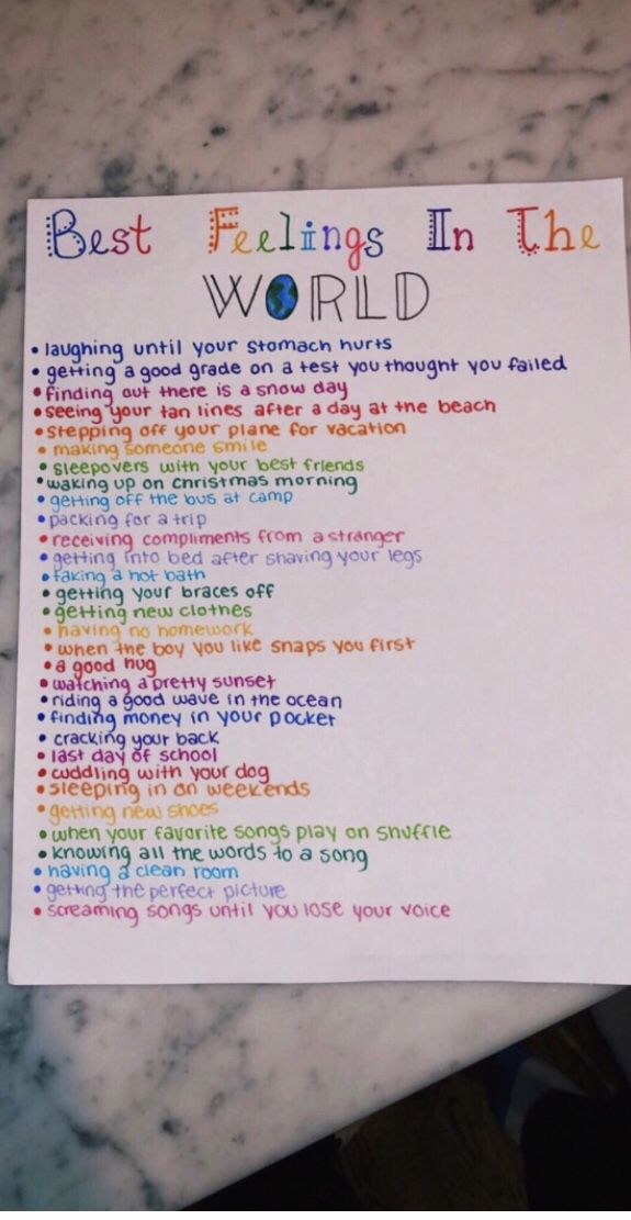 a piece of paper with writing on it that says, best feelings in the world