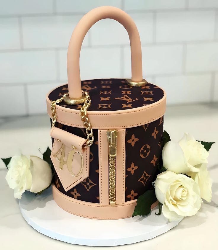 a cake with a purse on top of it