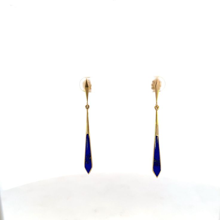 Introducing Our Beautiful KABANA 14K Yellow Gold Lapis Dangle Earrings   Metal: 14 Karat Yellow Gold  Stones: Two 19.3mm Lapis Lazuli Closure: Push Back  Weight: 2.1 Dwt(Pennyweight)/ 3.2 Grams Art Deco Yellow Gold Earrings For Evening, Art Deco Dangle Earrings For Formal Occasions, Art Deco Formal Earrings Hallmarked, Yellow Gold Art Deco Drop Earrings, Art Deco Yellow Gold Drop Earrings, Art Deco Hallmarked Drop Earrings, Art Deco Yellow Gold Dangle Jewelry, Art Deco Style Pierced Earrings For Formal Occasions, Art Deco Earrings With Polished Finish