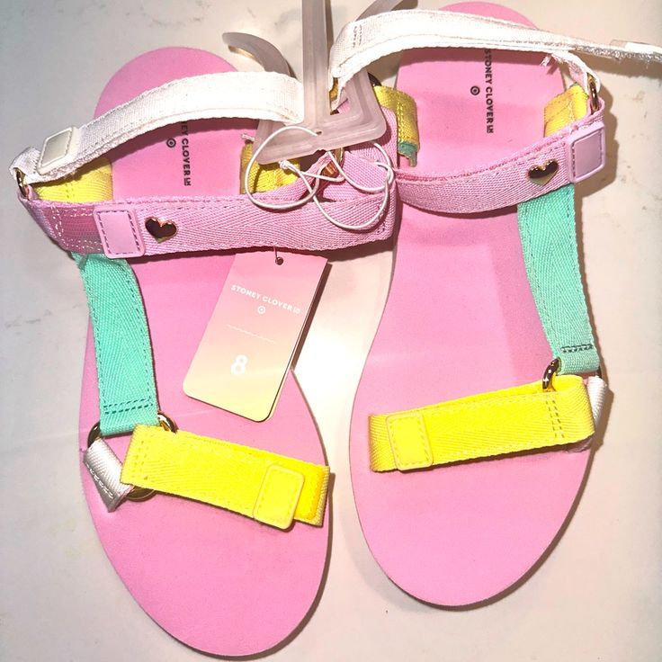 Brand New With Tags Sold Out Stoney Clover Lane X Target Velcro Sandals! Pink Flat Casual Sandals, Trendy Pink Sport Sandals For Vacation, Cute Pink Sandals For Vacation, Cute Pink Ankle Strap Sandals, Pink Sport Sandals For Summer Beach, Cute Pink Flat Sandals, Pink Flat Sport Sandals For Summer, Pink Flat Sport Sandals For Vacation, Spring Multicolor Adjustable Sport Sandals