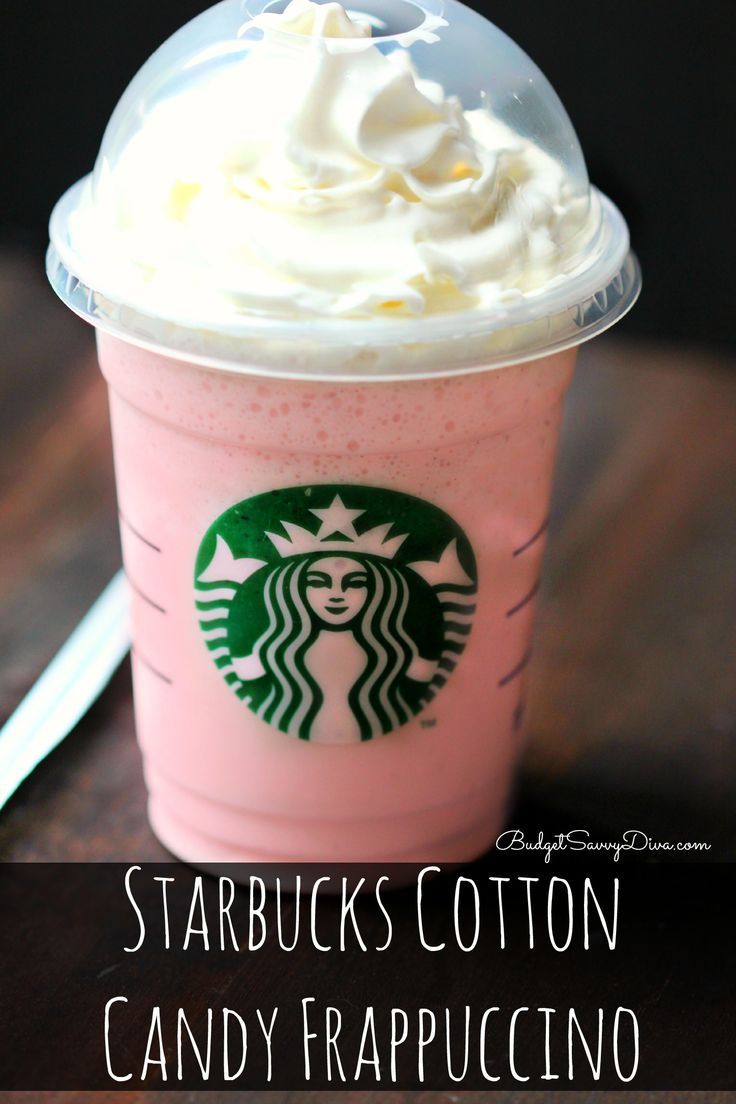 starbucks cotton candy frappuccino drink with whipped cream on top and the words starbucks cotton candy frappuccino