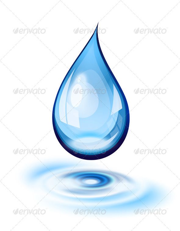 a blue water drop is shown on a white background with the reflection of it in the water