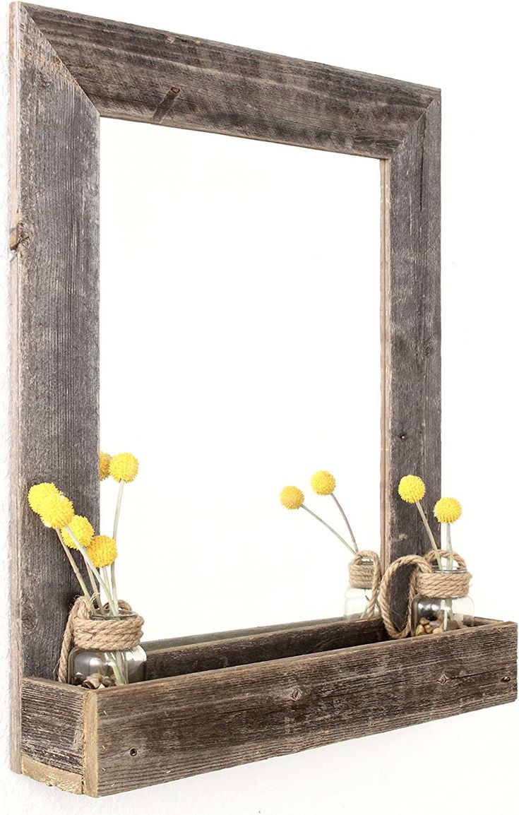 Barn Wood Mirror, Reclaimed Wood Decor, Wood Plank Walls, Beveled Edge Mirror, Farmhouse Mirrors, Stylish Wall Decor, Wall Mirror With Shelf, Reclaimed Wood Frames, Plank Walls