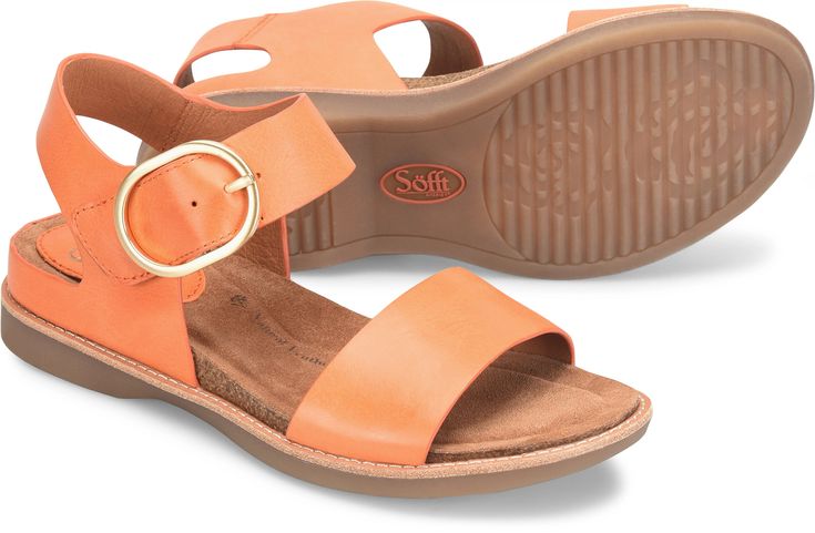 Crafted with an ultra-soft cushioned cork footbed, it also features an adjustable hook-and-loop strap beneath the buckle for your most comfortable fit. Sunset Orange, Sofft Shoes, Walking Sandals, Shoes And Boots, Justin Boots, Wedge Heel Sandals, Born Shoes, Dress Shoes Womens, Lacing Sneakers