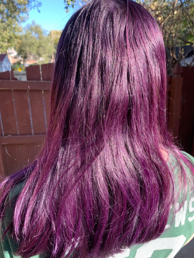 Close-up of purple haze hair color Purple Dye On Brown Hair No Bleach, Purple And Brown Hair Aesthetic, After Midnight Manic Panic, Manic Panic Midnight Blue, Manic Panic Purple, Manic Panic Hair, Medium Brown Hair, Manic Panic, Medium Brown