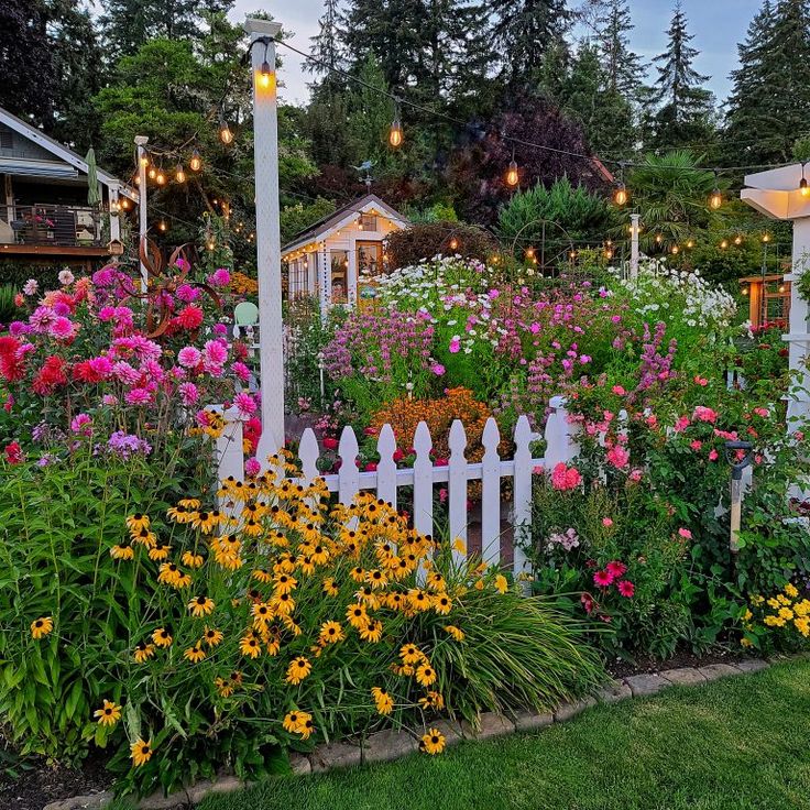 an image of a garden with flowers and lights in the background, on instagram