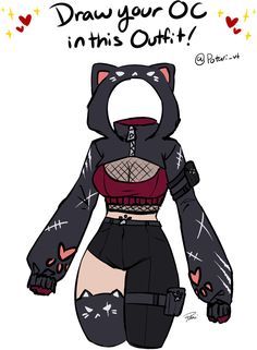 a drawing of a black cat in tights with text that reads draw your oc in this outfit