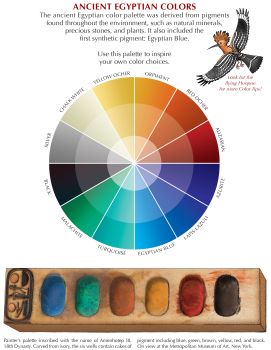 the color wheel for ancient egyptian colors is shown in this image, with an eagle flying over it